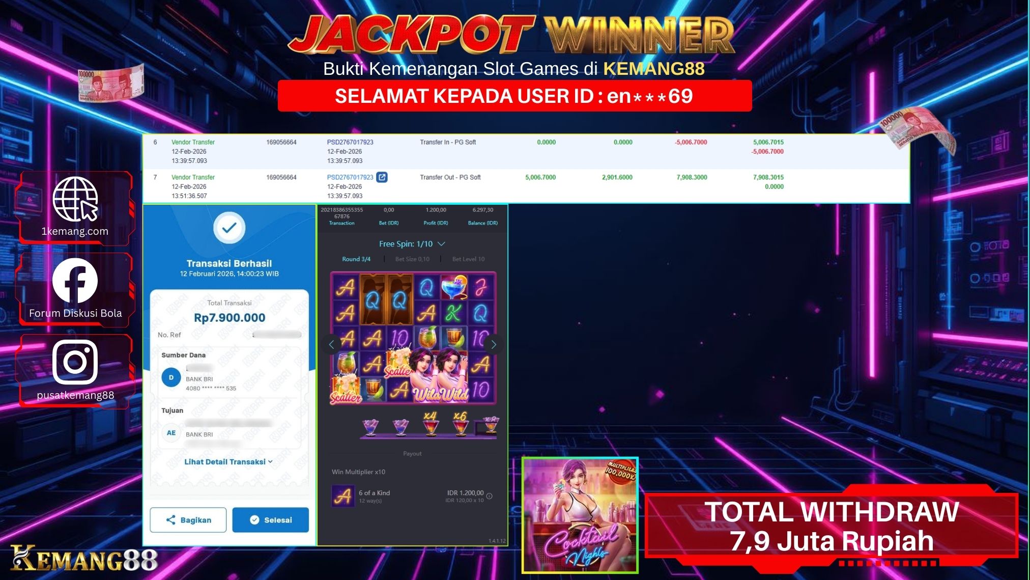 KEMANG88 [12 February 2026] : JACKPOT SLOT : COCKTAIL NIGHTS [PG] Rp. 7.900.000.,- LUNAS